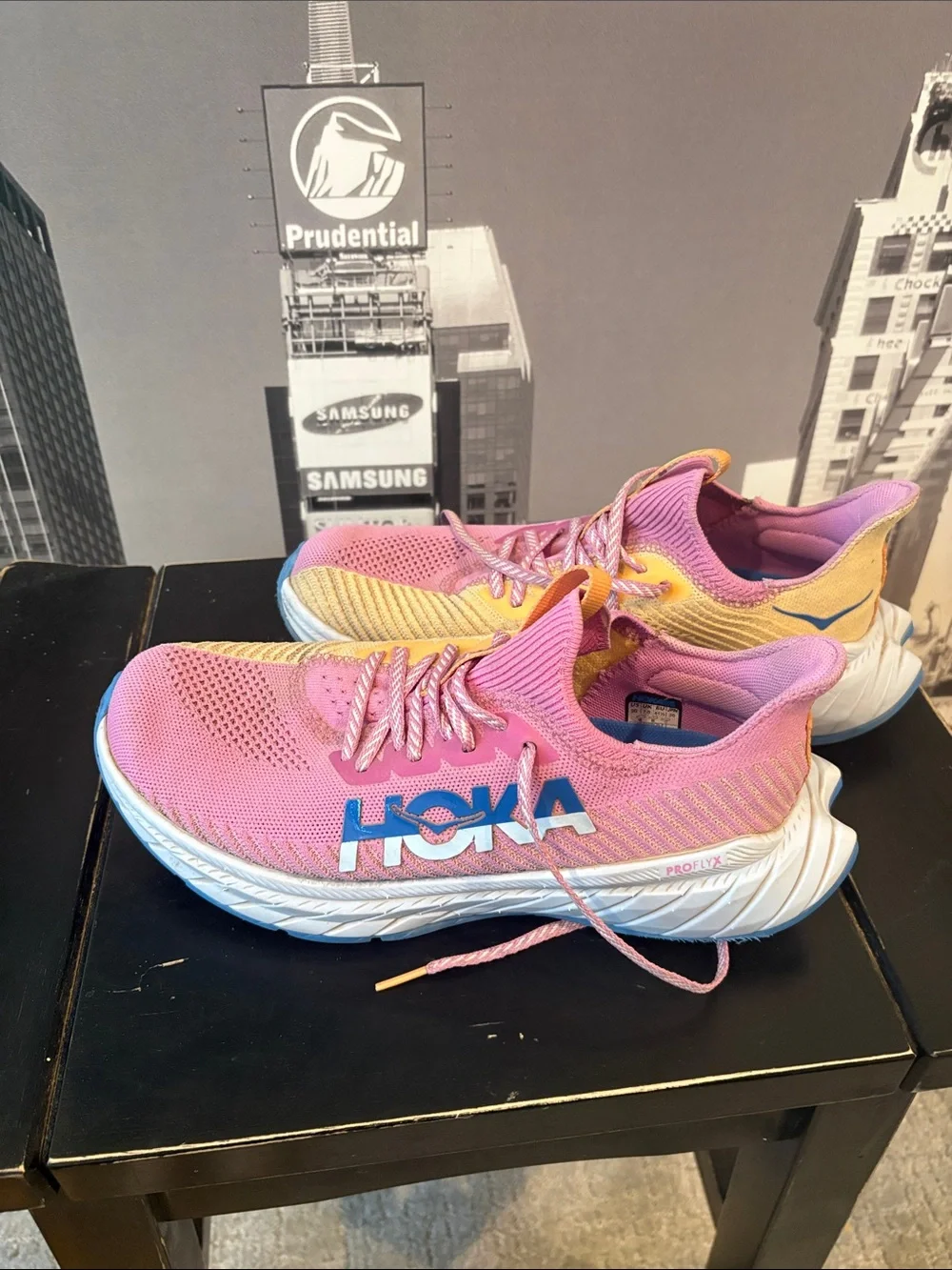 Hoka Women's Pink & Yellow Athletic Running Shoes with Blue Accents